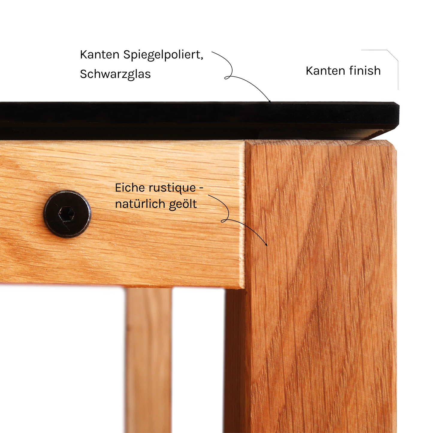Eichen Massivholz Couchtisch mit Schwarzglas-Tischplatte