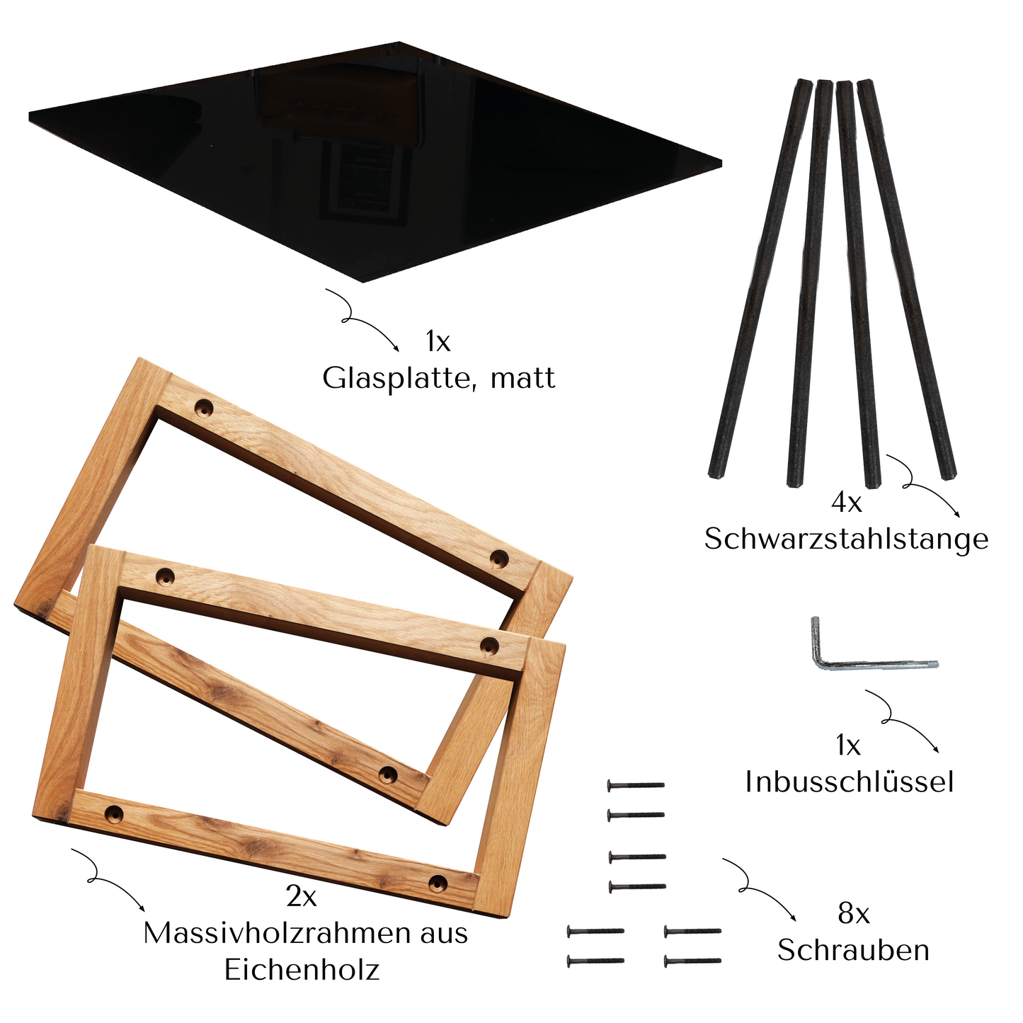 Eichen Massivholz Couchtisch mit Schwarzglas-Tischplatte