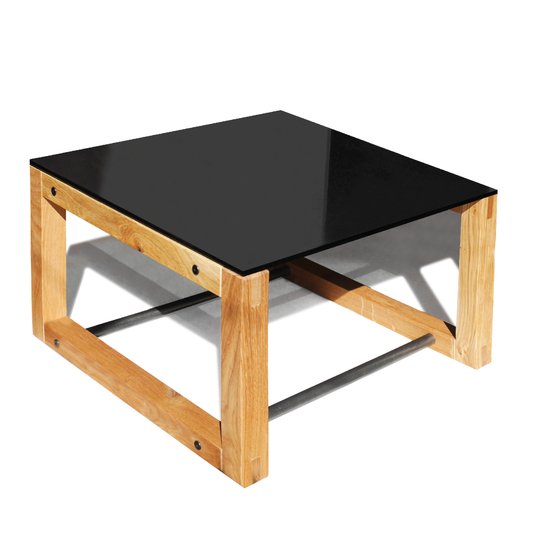 Eichen Massivholz Couchtisch mit Schwarzglas-Tischplatte